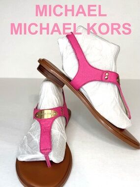 MICHAEL KORS Woman's Sandals Pink & Tan Thong Ankle Strap Size 6 1/2M